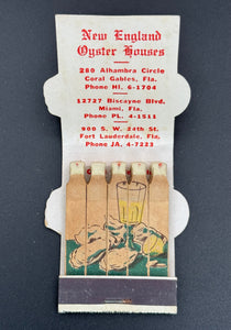 "New England Oyster Houses" Coral Gables, FL Vintage Feature Matchbook with a Contour (2)Cover!