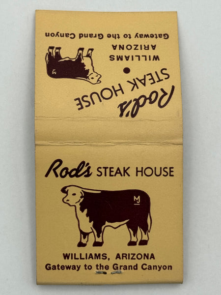 "Rod’s Steak House" Williams, AZ Vintage Feature Matchbook