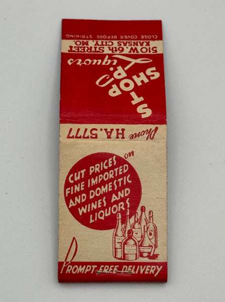 "Stop Shop Liquors" Kansas City, MO Vintage Feature Matchbook