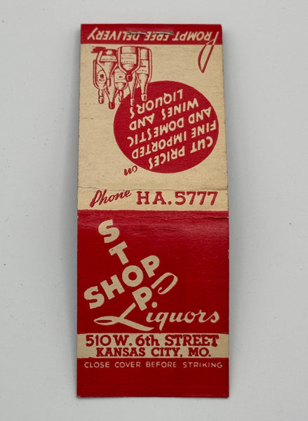 "Stop Shop Liquors" Kansas City, MO Vintage Feature Matchbook