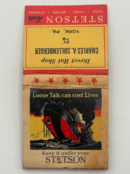 "Charles A. Sullenberger / Stetson" York, PA Vintage Feature Matchbook