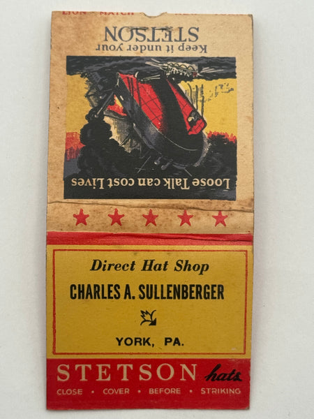 "Charles A. Sullenberger / Stetson" York, PA Vintage Feature Matchbook