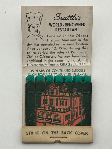 "Maison Blanc" Seattle, WA Vintage Feature Matchbook