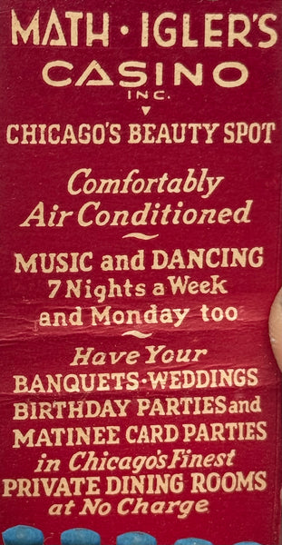 "Math Igler’s Casino" Chicago, IL Vintage Feature Matchbook