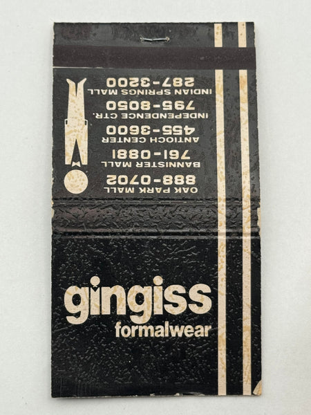 "Gingiss Formalwear" Vintage Feature Matchbook