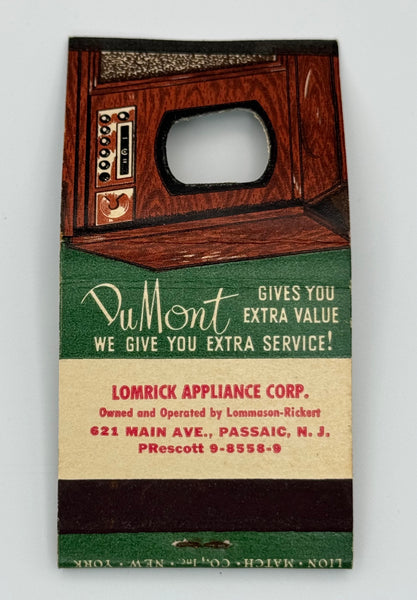 "DuMont Television" Passaic, NJ KNOTHOLE Vintage Feature Matchbook
