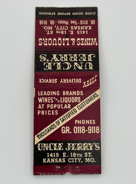 "Uncle Jerry’s" Kansas City, MO Vintage Feature Matchbook