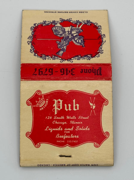 "King Arthur’s Pub" Chicago, IL Vintage Feature Matchbook