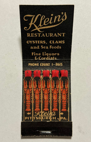 "Klein's Seafood" Pittsburgh, PA Vintage Feature Matchbook