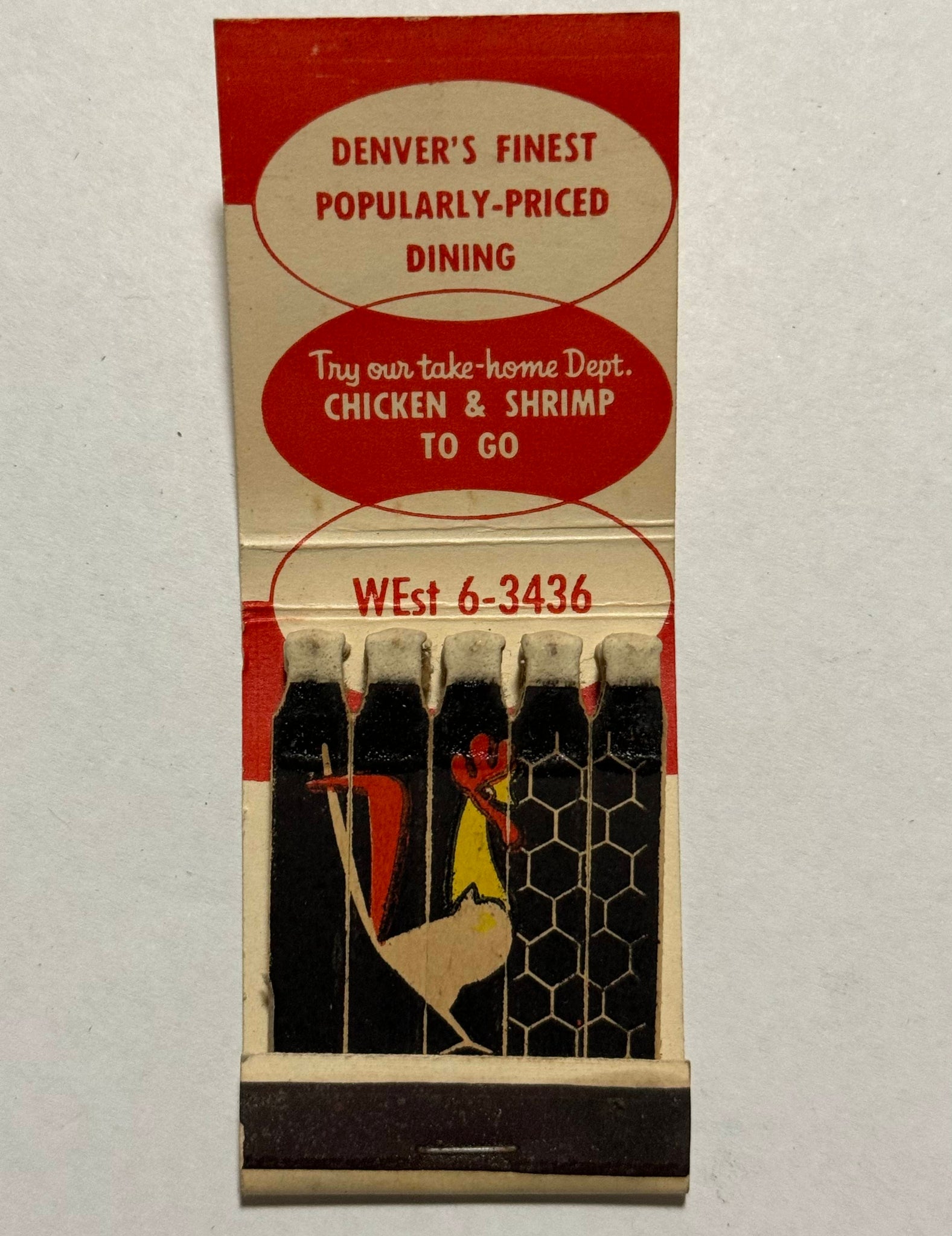 "Old South/Kentucky Fried Chicken" Denver, CO Vintage Feature Full-Length Matchbook