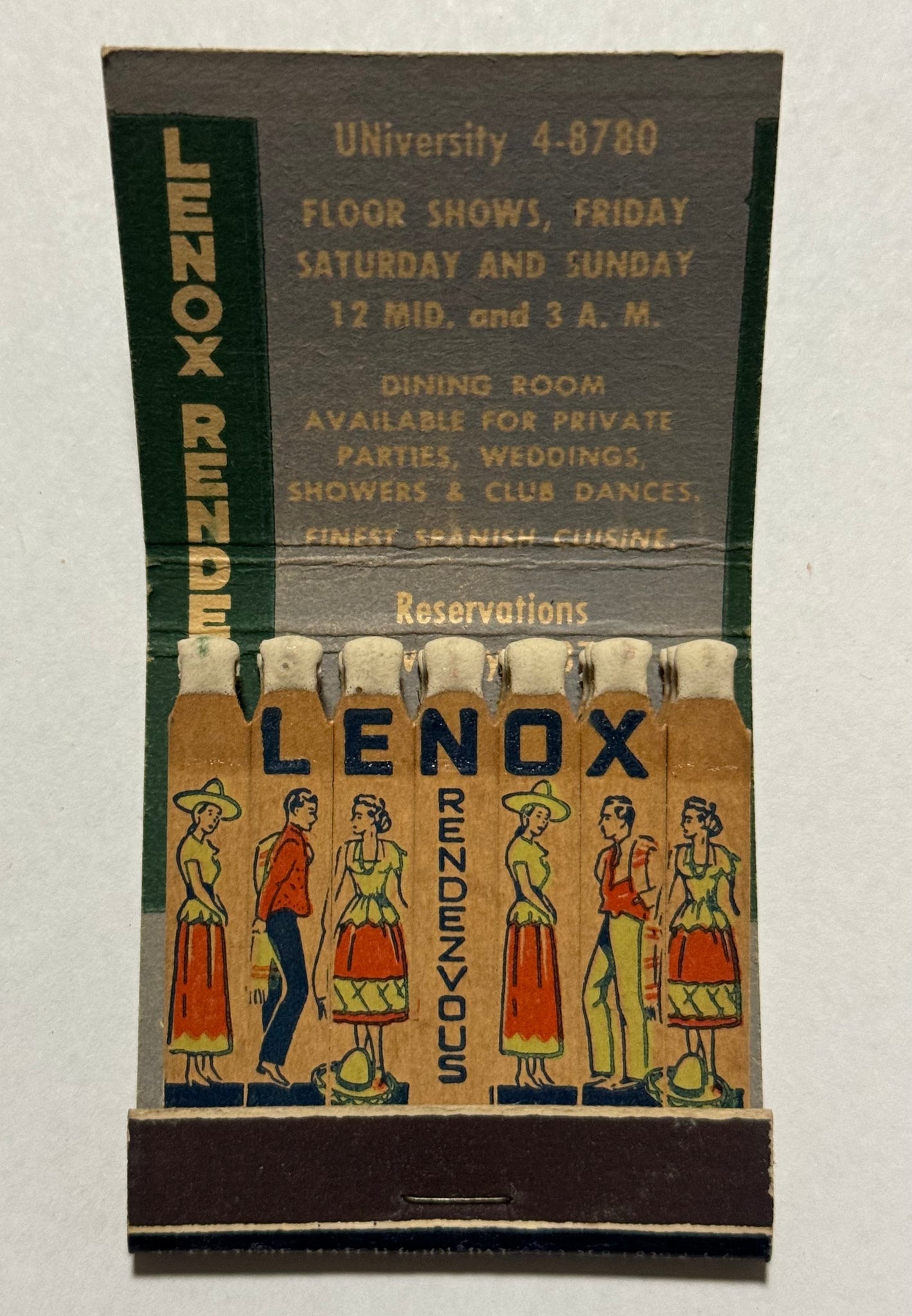 "Madrid Restaurant Lenox Rendezvous" New York, NY Vintage Feature Matchbook