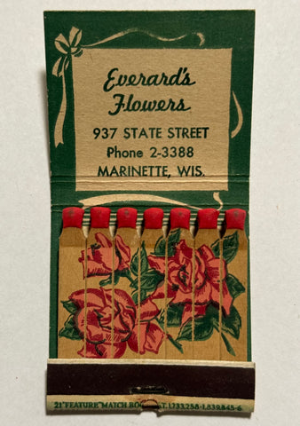 "Everard's Flowers" Marinette, WI Vintage Feature Matchbook