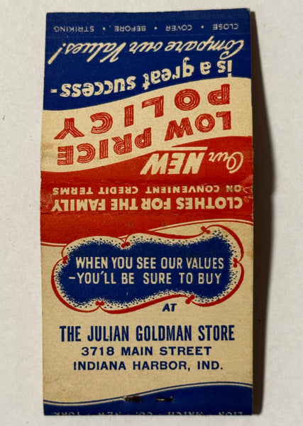 "Julian Goldman Clothes" Indiana Harbor, IN Vintage Feature Matchbook with Pop-Up Display