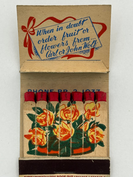 "Wolf’s Majestic Flower Shop" Milwaukee, WI Vintage Feature Matchbook with a Pop-Up Cover!