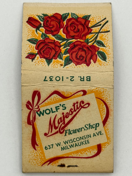 "Wolf’s Majestic Flower Shop" Milwaukee, WI Vintage Feature Matchbook with a Pop-Up Cover!