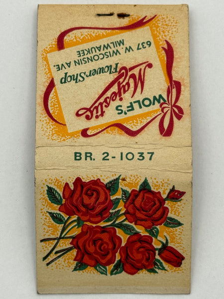 "Wolf’s Majestic Flower Shop" Milwaukee, WI Vintage Feature Matchbook with a Pop-Up Cover!