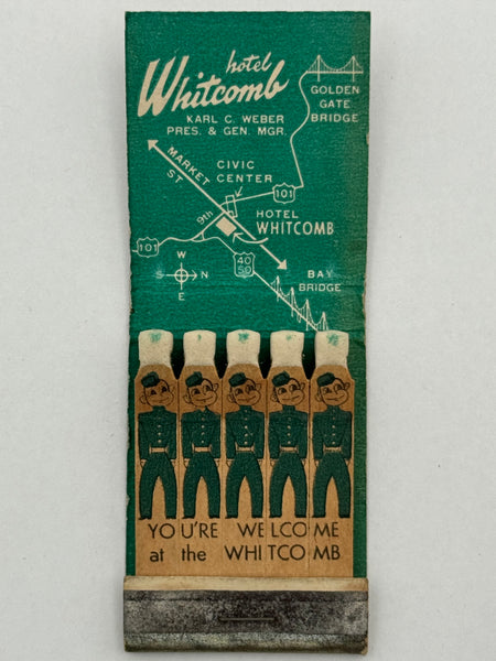 "Hotel Whitcomb" San Francisco, CA Vintage Feature Matchbook with a Full-Length Cover! C