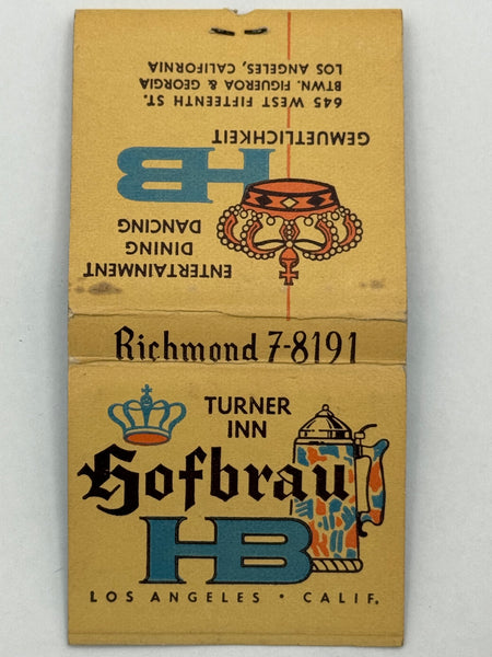 "Turner Inn Hofbrau" Los Angeles, CA Vintage Feature Matchbook