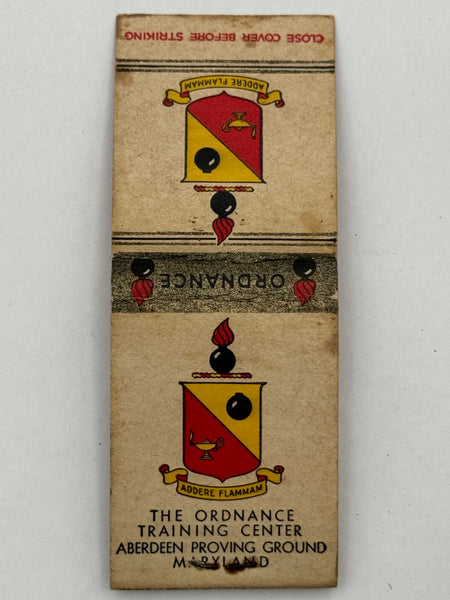 "The Ordnance Training Center" Aberdeen,MD  Vintage Feature Matchbook