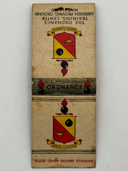 "The Ordnance Training Center" Aberdeen,MD  Vintage Feature Matchbook