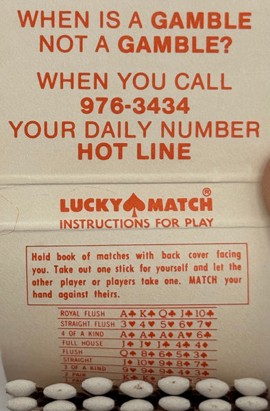 "Official Daily Numbers" New York, NY Vintage Feature Matchbook, Lucky Match