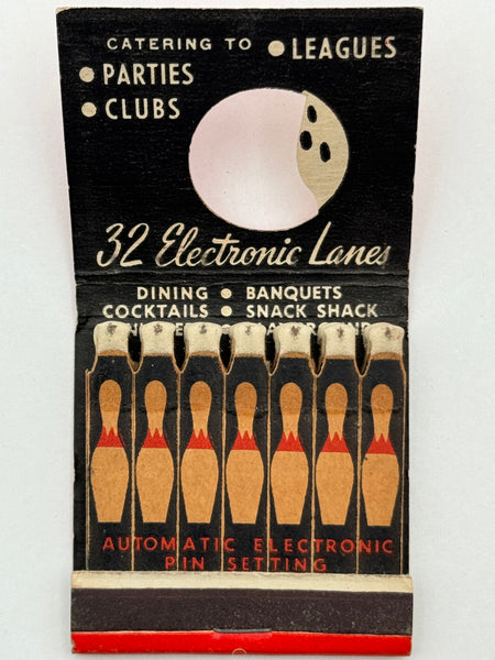 "Joe Kirkwood Jr.’s Bowling Center/ The Rathskellar" Los Angeles, CA Vintage Feature Matchbook with a Knot-Hole Cover!
