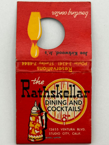 "Joe Kirkwood Jr.’s Bowling Center/ The Rathskellar" Los Angeles, CA Vintage Feature Matchbook with a Knot-Hole Cover!