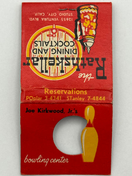 "Joe Kirkwood Jr.’s Bowling Center/ The Rathskellar" Los Angeles, CA Vintage Feature Matchbook with a Knot-Hole Cover!