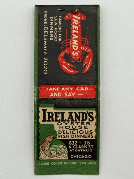 "Ireland’s Oyster House" Chicago, IL Vintage Feature Matchbook