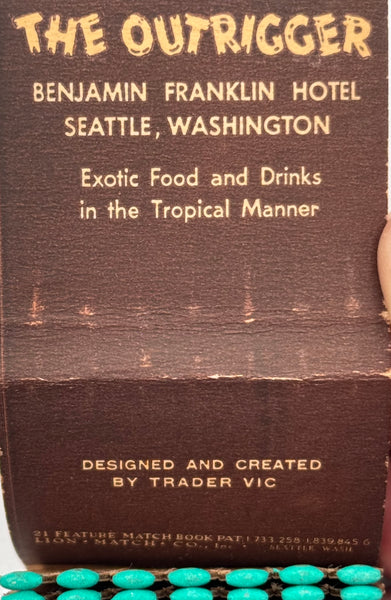 "The Outrigger / Benjamin Franklin Hotel" Vintage Feature Matchbook