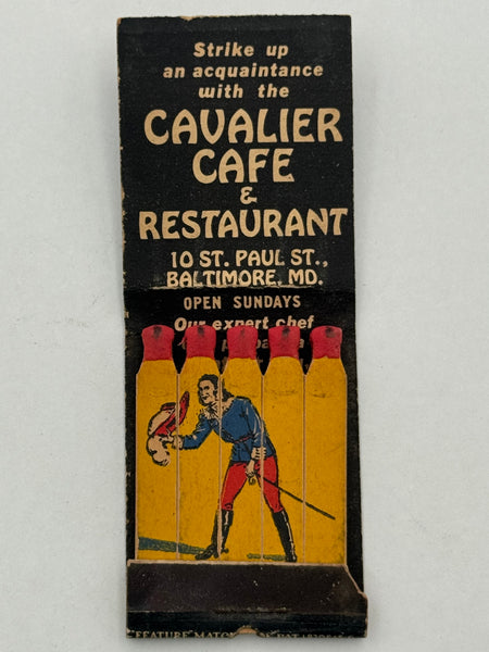 "The Cavalier Restaurant" Baltimore, MD Vintage Feature Matchbook