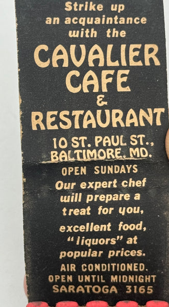 "The Cavalier Restaurant" Baltimore, MD Vintage Feature Matchbook