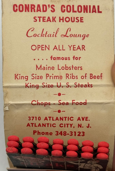 "Conrad’s Colonial Steak House" Atlantic City, NJ Vintage Feature Matchbook