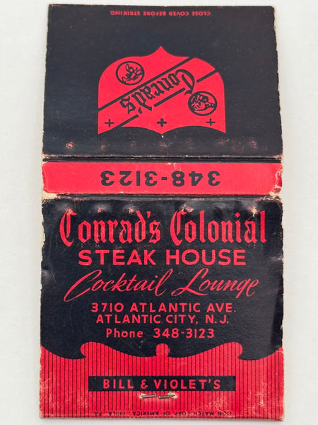 "Conrad’s Colonial Steak House" Atlantic City, NJ Vintage Feature Matchbook