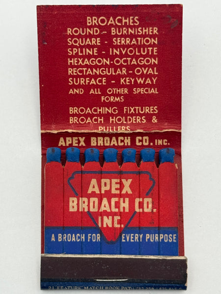 "Apex Broach Co. Inc." Detroit, MI Vintage Feature Matchbook