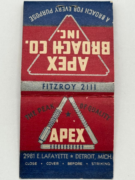 "Apex Broach Co. Inc." Detroit, MI Vintage Feature Matchbook