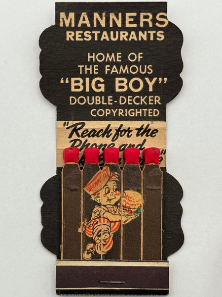 "Manners Restaurant" Vintage Feature Matchbook with a Contour Cover!