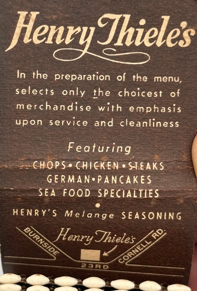 "Henry Thiele’s" Vintage Feature Matchbook