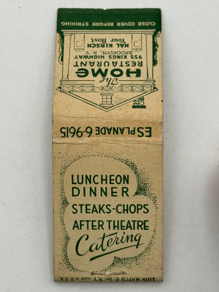 "The Home Restaurant" Vintage Feature Matchbook