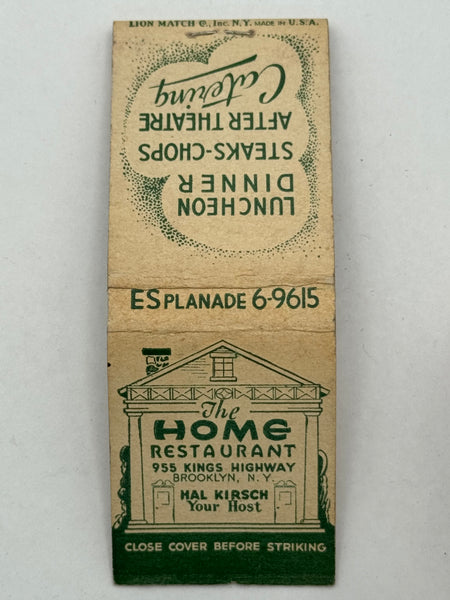 "The Home Restaurant" Vintage Feature Matchbook