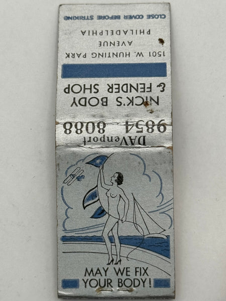 "Nick’s Body & Fender Shop" Phila, PA Vintage Feature Matchbook
