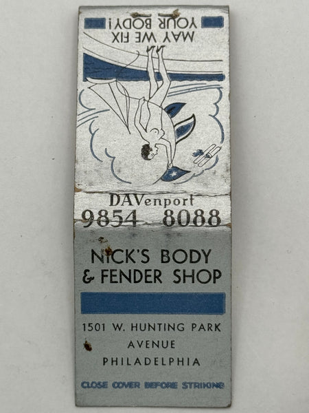 "Nick’s Body & Fender Shop" Phila, PA Vintage Feature Matchbook