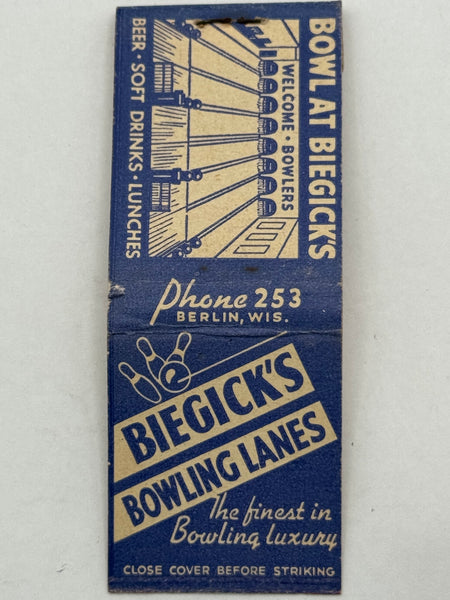 "Biegick’s Bowling Lanes" Vintage Feature Matchbook