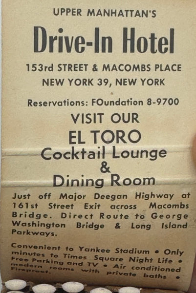 "Drive-In Hotel" Vintage Feature Matchbook