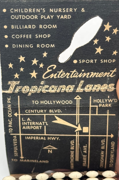 "Tropicana Lanes / Kon-Tiki Room" Vintage Feature Matchbook with a Knot-Hole cover AND an Easel-Back!