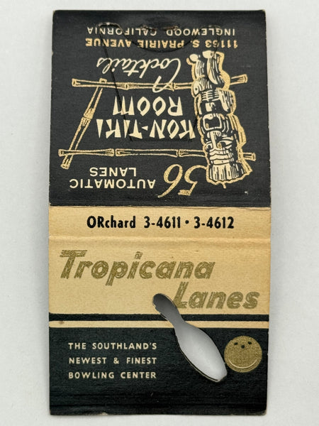 "Tropicana Lanes / Kon-Tiki Room" Vintage Feature Matchbook with a Knot-Hole cover AND an Easel-Back!