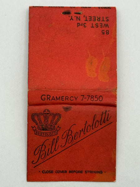 "Bill Bertolotti" Vintage Feature Matchbook