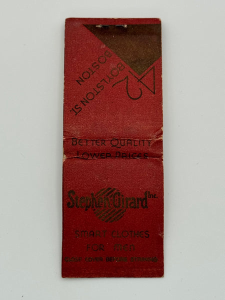 "Stephen Girard" Boston, MA Vintage Feature Matchbook