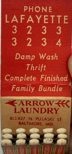 "Arrow Laundry" Baltimore, MD Vintage Feature Matchbook