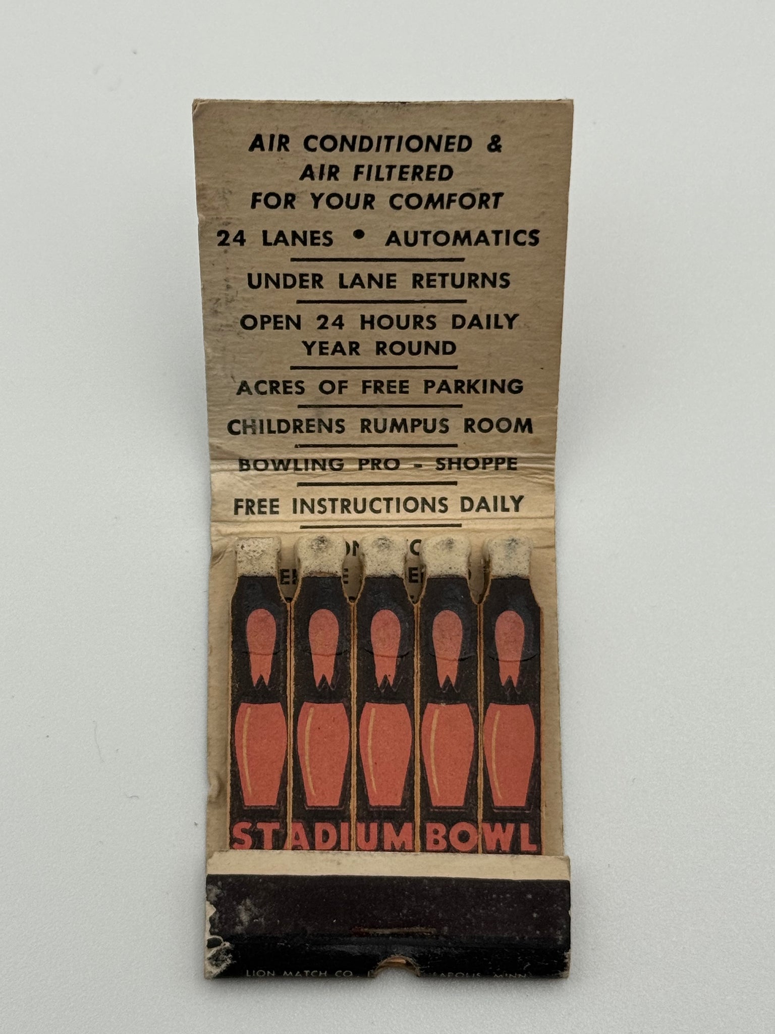 "Stadium Bowl" Bloomington. MN Vintage Feature Matchbook